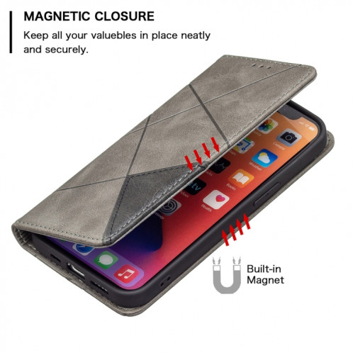 Rhombus Texture Horizontal Flip Housse en cuir magnétique avec support et fentes pour cartes pour iPhone 13 Pro (gris) SH303B257-07