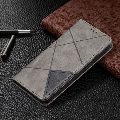 Rhombus Texture Horizontal Flip Housse en cuir magnétique avec support et fentes pour cartes pour iPhone 13 Pro (gris) SH303B257-07