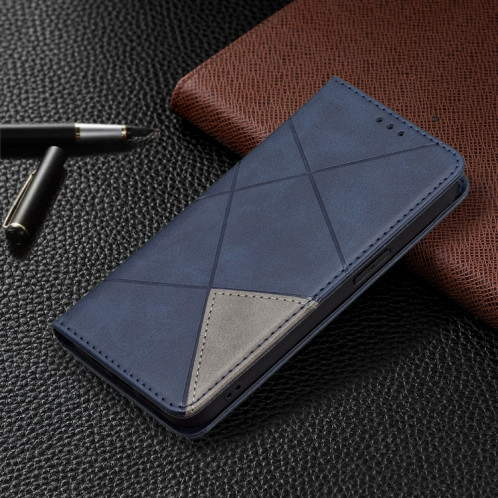 Rhombus Texture Horizontal Flip Housse en cuir magnétique avec support et fentes pour carte pour iPhone 13 Pro (Bleu) SH303D1748-07