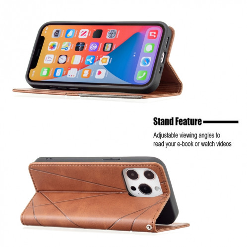 Étui en cuir magnétique horizontal de texture Rhombus Texture avec support et fentes pour cartes pour iPhone 13 PRO (Brown) SH303E134-07