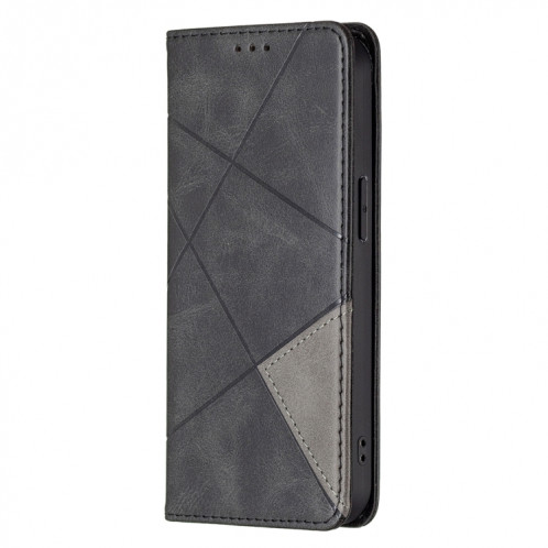 Rhombus Texture Horizontal Flip Housse en cuir magnétique avec support et machines à sous pour iPhone 13 Pro (Noir) SH303F818-07