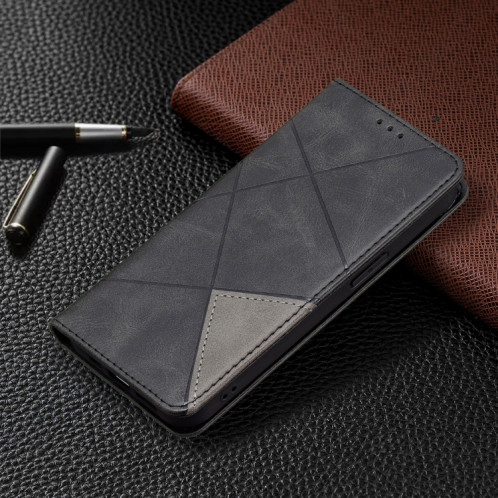 Rhombus Texture Horizontal Flip Housse en cuir magnétique avec support et machines à sous pour iPhone 13 Pro (Noir) SH303F818-07