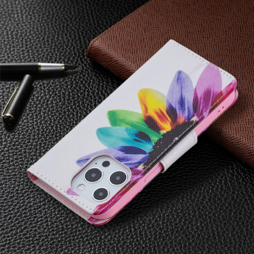 Motif de dessin coloré Horizontal Flip Cuir Case avec porte-cartes et portefeuille pour iPhone 13 mini (tournesol) SH401A233-07