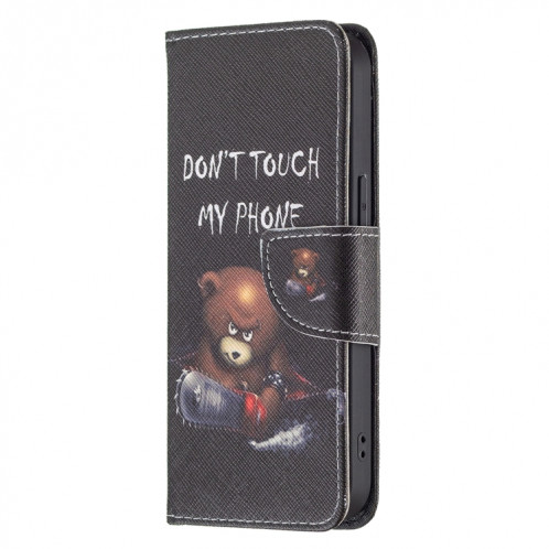 Motif de dessin coloré Horizontal Flip Cuir Case avec porte-cartes et portefeuille pour iPhone 13 mini (Bear) SH401C1482-07