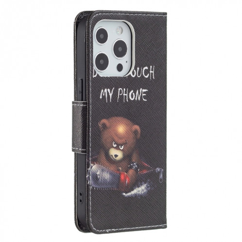 Motif de dessin coloré Horizontal Flip Cuir Case avec porte-cartes et portefeuille pour iPhone 13 mini (Bear) SH401C1482-07