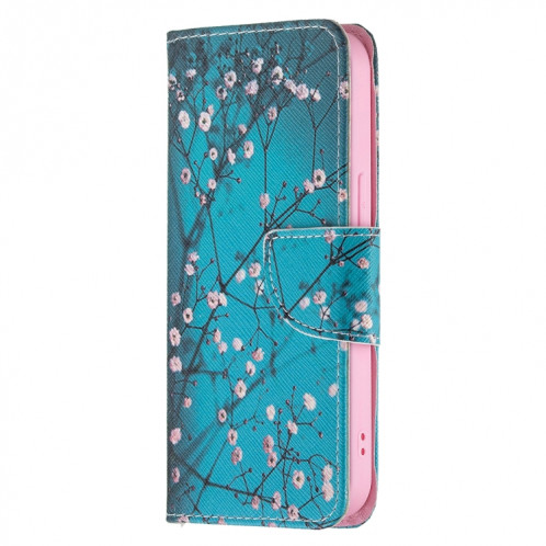 Modèle de dessin coloré Horizontal Flip Cuir Case avec support et portefeuille et portefeuille pour iPhone 13 mini (fleur de prune) SH401G1296-07