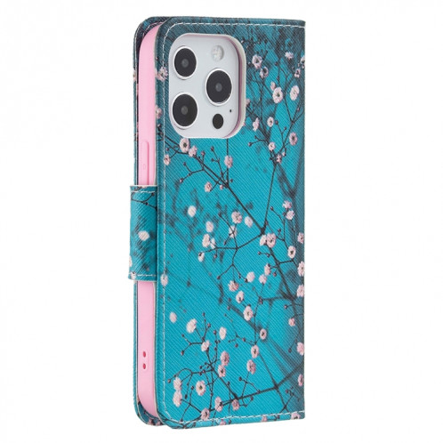 Modèle de dessin coloré Horizontal Flip Cuir Case avec support et portefeuille et portefeuille pour iPhone 13 mini (fleur de prune) SH401G1296-07