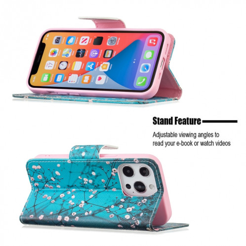 Modèle de dessin coloré Horizontal Flip Cuir Case avec support et portefeuille et portefeuille pour iPhone 13 mini (fleur de prune) SH401G1296-07