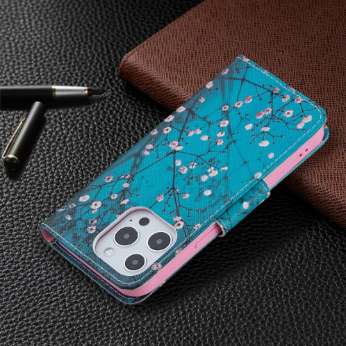 Modèle de dessin coloré Horizontal Flip Cuir Case avec support et portefeuille et portefeuille pour iPhone 13 mini (fleur de prune) SH401G1296-07