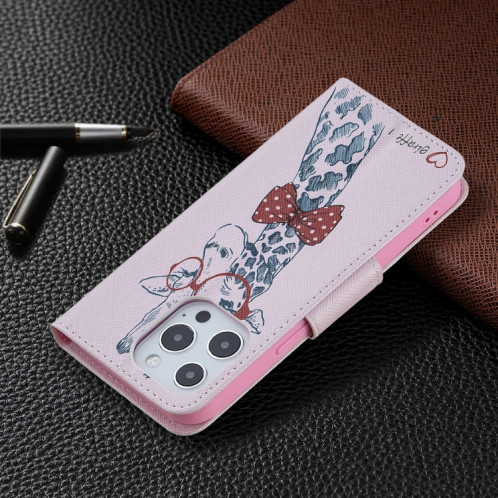 Modèle de dessin coloré Horizontal Flip Cuir Case avec porte-cartes et portefeuille pour iPhone 13 (cerf) SH402B420-07