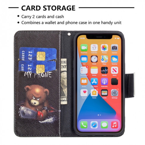 Modèle de dessin coloré Horizontal Flip Cuir Case avec porte-cartes et portefeuille pour iPhone 13 (Bear) SH402C864-07