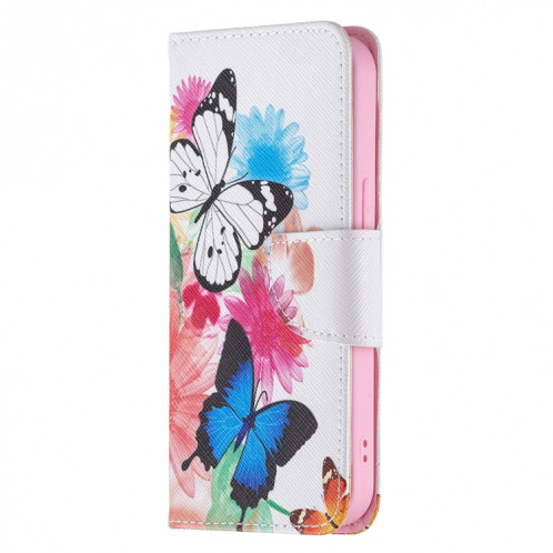 Modèle de dessin coloré Horizontal Flip Cuir Case avec support & Card Slots & Portefeuille pour iPhone 13 (deux papillons) SH402E954-07