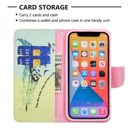 Motif de dessin coloré Horizontal Flip Cuir Case avec support & Portefeuille pour iPhone 13 (plume) SH402F430-07