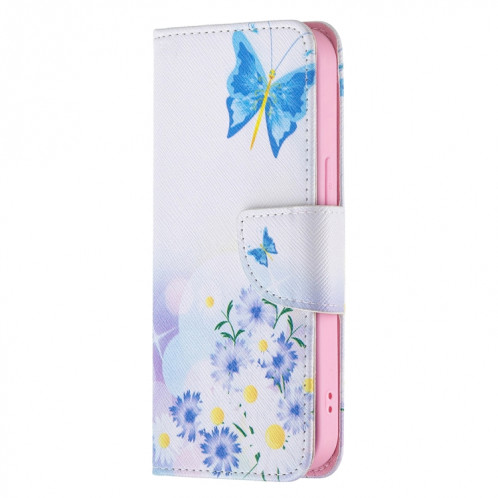 Modèle de dessin coloré Horizontal Flip Cuir Coffret avec porte-cartes et portefeuille pour iPhone 13 (amour papillon) SH402I1486-07