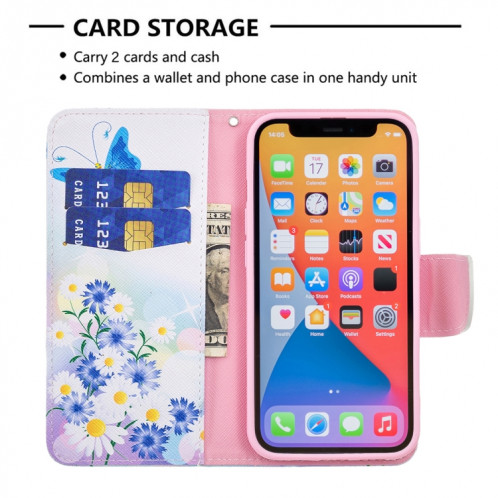 Modèle de dessin coloré Horizontal Flip Cuir Coffret avec porte-cartes et portefeuille pour iPhone 13 (amour papillon) SH402I1486-07