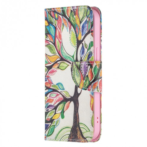 Motif de dessin coloré Horizontal Flip Cuir Case avec porte-cartes et portefeuille pour iPhone 13 (Arbre de vie) SH402J1069-07