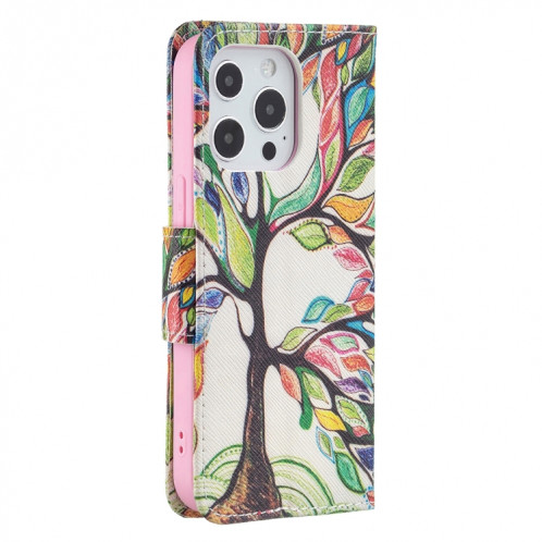 Motif de dessin coloré Horizontal Flip Cuir Case avec porte-cartes et portefeuille pour iPhone 13 (Arbre de vie) SH402J1069-07