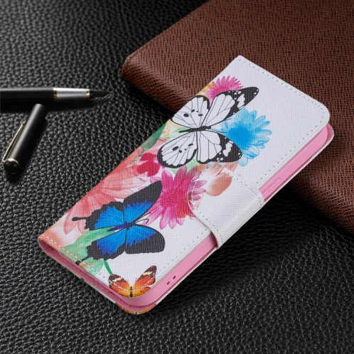 Modèle de dessin coloré Horizontal Flip Cuir Coffret avec porte-cartes et portefeuille pour iPhone 13 Pro (deux papillons) SH403E1795-07