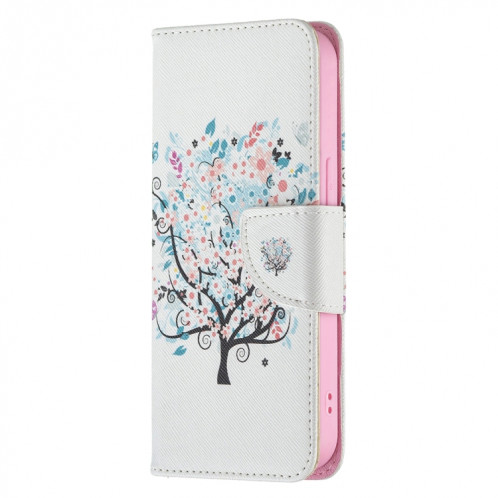 Modèle de dessin coloré Horizontal Flip Cuir Case avec porte-cartes et portefeuille pour iPhone 13 Pro (Arbre) SH403H1079-07