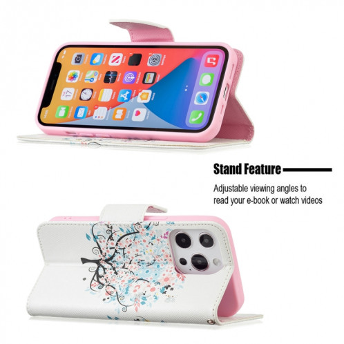 Modèle de dessin coloré Horizontal Flip Cuir Case avec porte-cartes et portefeuille pour iPhone 13 Pro (Arbre) SH403H1079-07
