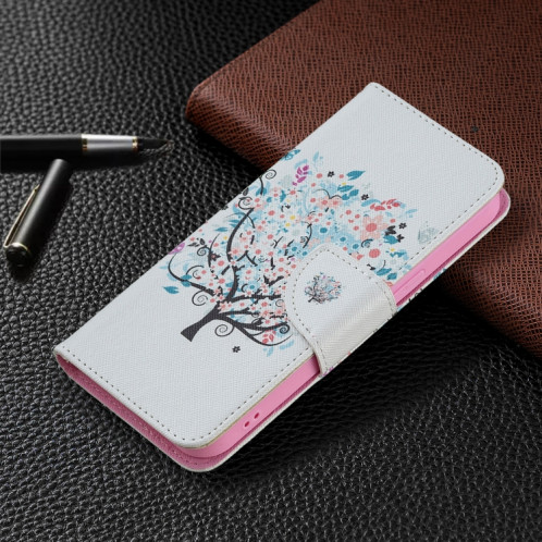 Modèle de dessin coloré Horizontal Flip Cuir Case avec porte-cartes et portefeuille pour iPhone 13 Pro (Arbre) SH403H1079-07