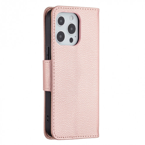 Texture de Litchi Couleur Pure Couleur horizontale Horizontal Horizons avec support & carte Slots & Portefeuille et longe pour iPhone 13 Mini (Rose Gold) SH601C1294-07