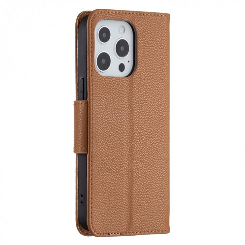 Litchi Texture Pure Couleur Horizontal Horizontal Horizan Coque avec porte-cartes et portefeuille et longe pour iPhone 13 Mini (Brown) SH601D417-07