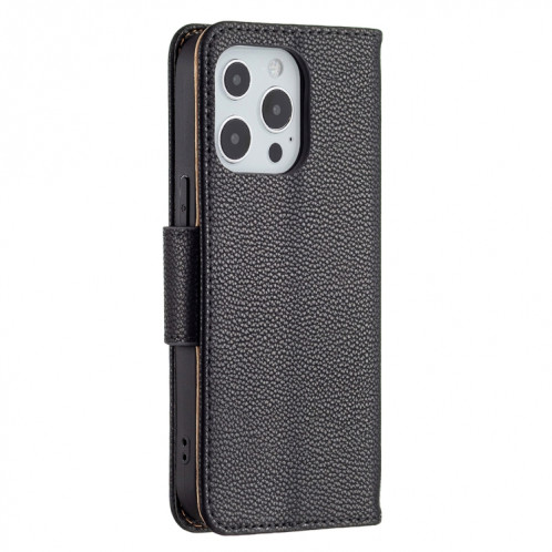 Texture de Litchi Couleur Pure Couleur Horizontale Horizontal Horizan Horizon avec porte-cartes et portefeuille et lanière pour iPhone 13 (noir) SH602A1116-07