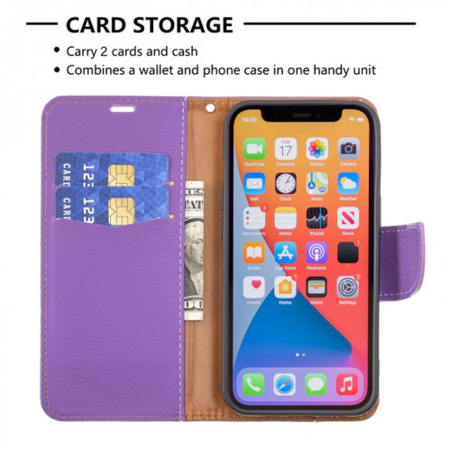 Texture de Litchi Couleur pure Couleur horizontale Horizontal Horizons avec porte-cartes et portefeuille et lanière pour iPhone 13 (Purplez) SH602F1845-07
