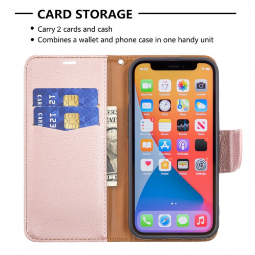 Texture Litchi Couleur Pure Couleur Horizontale Horizontal Horizons avec support & Card Slots & Portefeuille et longe pour iPhone 13 Pro (Rose Gold) SH603C221-07