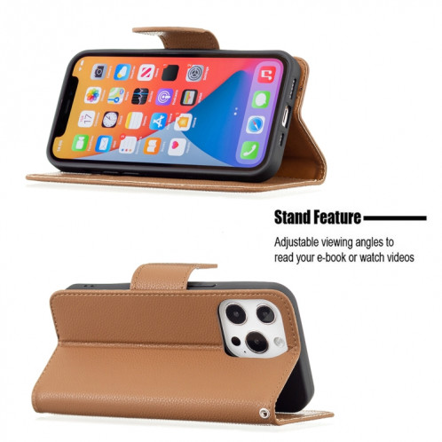 Texture de Litchi Couleur Pure Couleur Horizontale Horizontal Horizan Coque avec porte-cartes et portefeuille et lanière pour iPhone 13 PRO (Brown) SH603D388-07