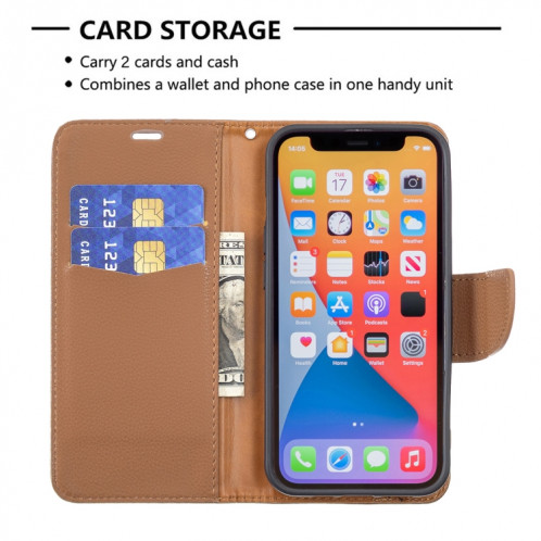 Texture de Litchi Couleur Pure Couleur Horizontale Horizontal Horizan Coque avec porte-cartes et portefeuille et lanière pour iPhone 13 PRO (Brown) SH603D388-07