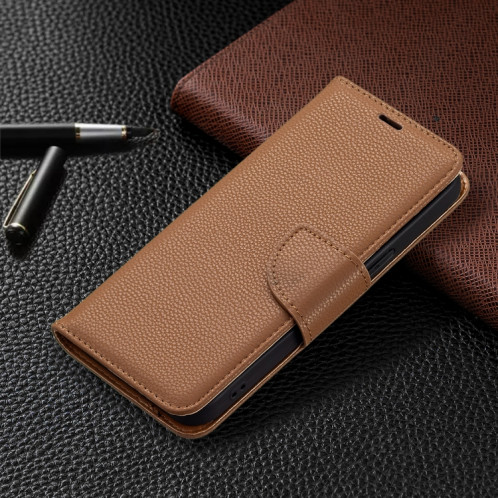 Texture de Litchi Couleur Pure Couleur Horizontale Horizontal Horizan Coque avec porte-cartes et portefeuille et lanière pour iPhone 13 PRO (Brown) SH603D388-07