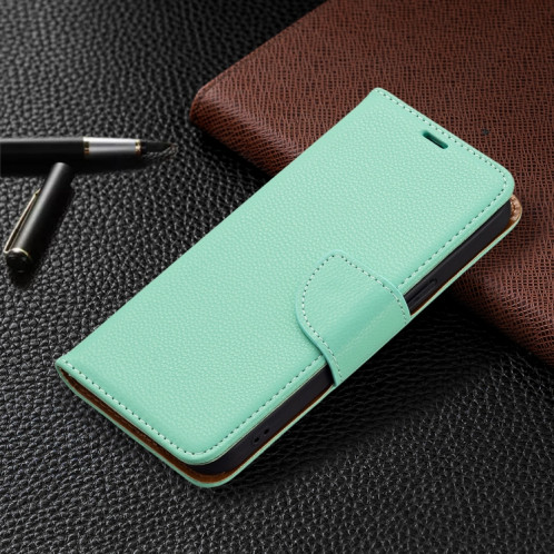 Texture de Litchi Couleur pure Couleur horizontale Horizontal Horizan Coffret avec porte-cartes et portefeuille et lanière pour iPhone 13 Pro (Vert) SH603E1615-07