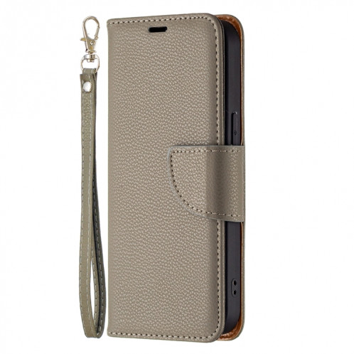 Texture de Litchi Couleur Pure Couleur Horizontal Horizontal Horizons avec support & carte Slots & Portefeuille et longe pour iPhone 13 Pro (gris) SH603H399-07