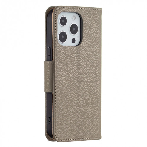 Texture de Litchi Couleur Pure Couleur Horizontal Horizontal Horizons avec support & carte Slots & Portefeuille et longe pour iPhone 13 Pro (gris) SH603H399-07