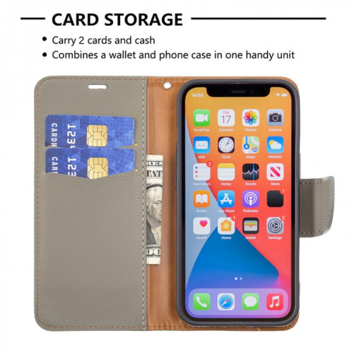 Texture de Litchi Couleur Pure Couleur Horizontal Horizontal Horizons avec support & carte Slots & Portefeuille et longe pour iPhone 13 Pro (gris) SH603H399-07