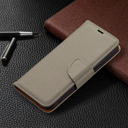 Texture de Litchi Couleur Pure Couleur Horizontal Horizontal Horizons avec support & carte Slots & Portefeuille et longe pour iPhone 13 Pro (gris) SH603H399-07