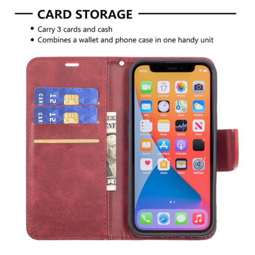 Pour iPhone 13 Rétro Texture en peau d'agneau Pure Couleur Horizontal Horizontal PU Coque en cuir PU, avec porte-carte et portefeuille et lanière (rouge) SH902C1537-07
