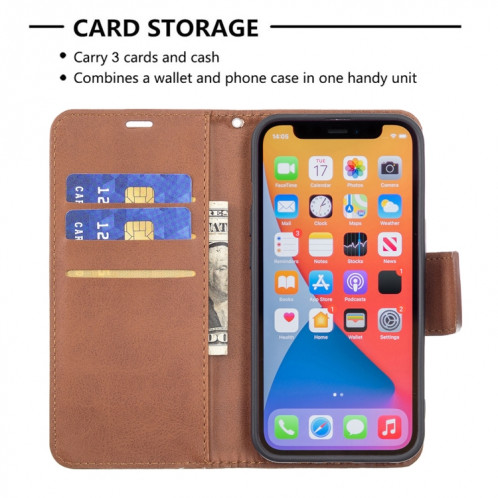 Pour iPhone 13 Rétro Texture de la peau d'agneau Pure Couleur horizontale Horizontale PU en cuir PU, avec porte-carte et portefeuille et lanière (brun) SH902E1853-07