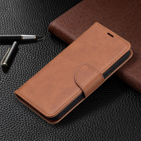 Pour iPhone 13 Rétro Texture de la peau d'agneau Pure Couleur horizontale Horizontale PU en cuir PU, avec porte-carte et portefeuille et lanière (brun) SH902E1853-07