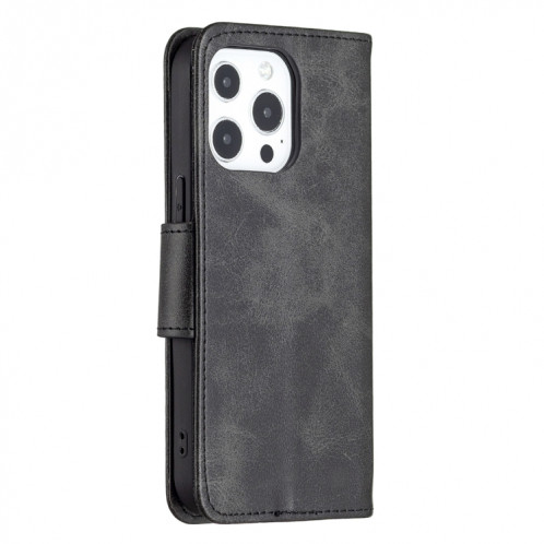 Pour iPhone 13 Pro Rétro Lambskin Texture Pure Couleur Horizontale Horizontale Horizontal Coque en cuir PU, avec porte-carte et portefeuille et lanière (noir) SH903A1024-07