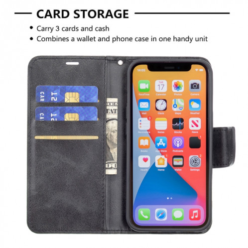 Pour iPhone 13 Pro Rétro Lambskin Texture Pure Couleur Horizontale Horizontale Horizontal Coque en cuir PU, avec porte-carte et portefeuille et lanière (noir) SH903A1024-07