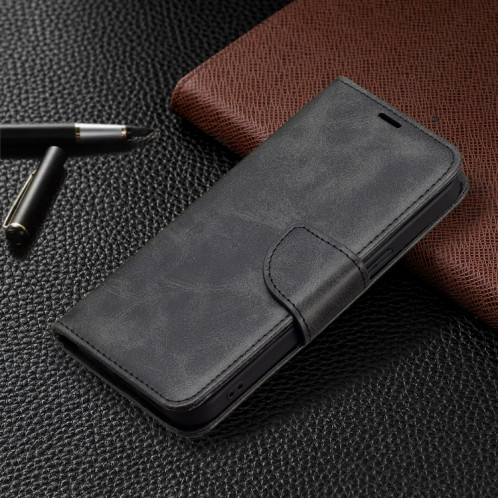 Pour iPhone 13 Pro Rétro Lambskin Texture Pure Couleur Horizontale Horizontale Horizontal Coque en cuir PU, avec porte-carte et portefeuille et lanière (noir) SH903A1024-07