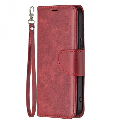 Pour iPhone 13 Pro Rétro Lambskin Texture Pure Couleur Pure Horizontal Flip Coque en cuir PU, avec porte-carte et portefeuille et lanière (rouge) SH903C167-07