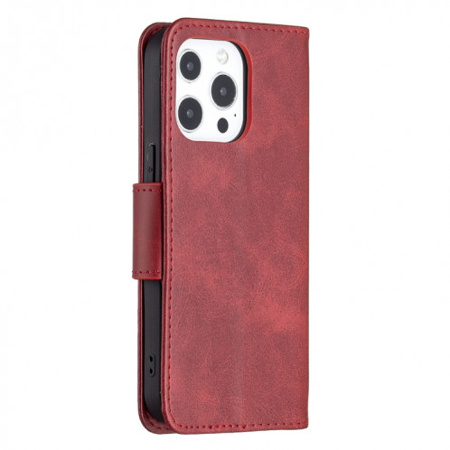 Pour iPhone 13 Pro Rétro Lambskin Texture Pure Couleur Pure Horizontal Flip Coque en cuir PU, avec porte-carte et portefeuille et lanière (rouge) SH903C167-07