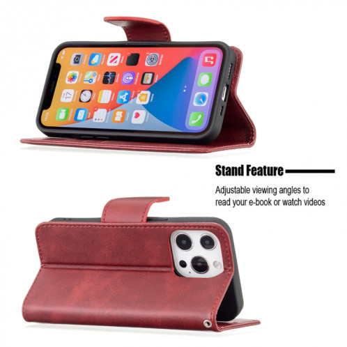 Pour iPhone 13 Pro Rétro Lambskin Texture Pure Couleur Pure Horizontal Flip Coque en cuir PU, avec porte-carte et portefeuille et lanière (rouge) SH903C167-07