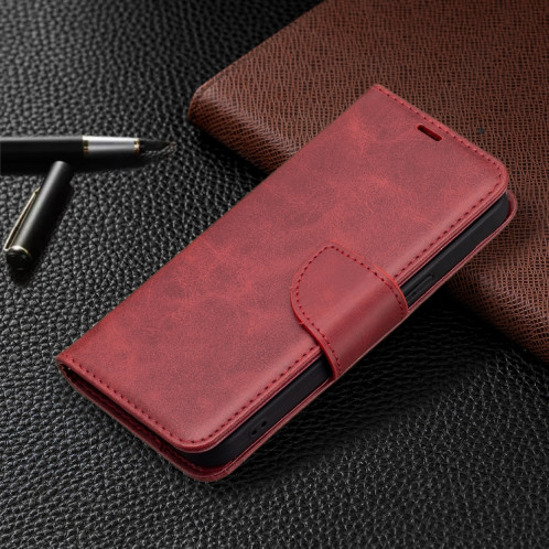 Pour iPhone 13 Pro Rétro Lambskin Texture Pure Couleur Pure Horizontal Flip Coque en cuir PU, avec porte-carte et portefeuille et lanière (rouge) SH903C167-07