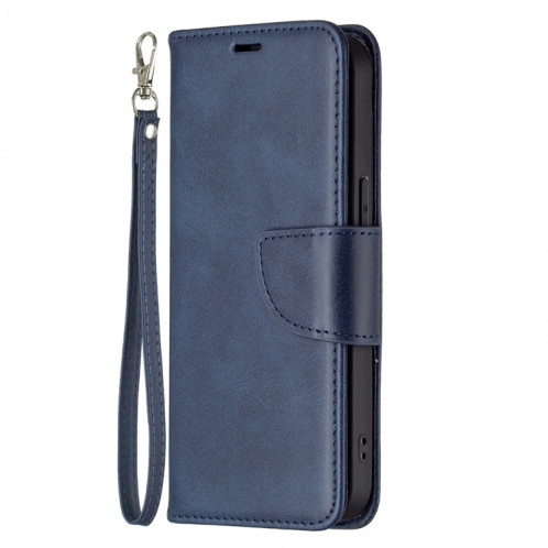 Pour iPhone 13 Pro Rétro Lambskin Texture Pure Couleur Horizontale Horizontal PU Coque en cuir PU, avec porte-carte et portefeuille et lanière (bleu) SH903F394-07