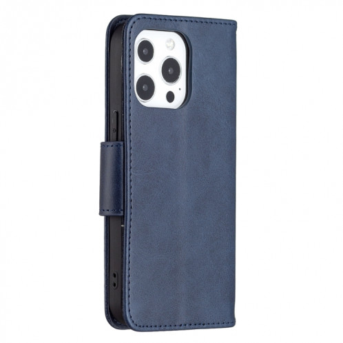 Pour iPhone 13 Pro Rétro Lambskin Texture Pure Couleur Horizontale Horizontal PU Coque en cuir PU, avec porte-carte et portefeuille et lanière (bleu) SH903F394-07